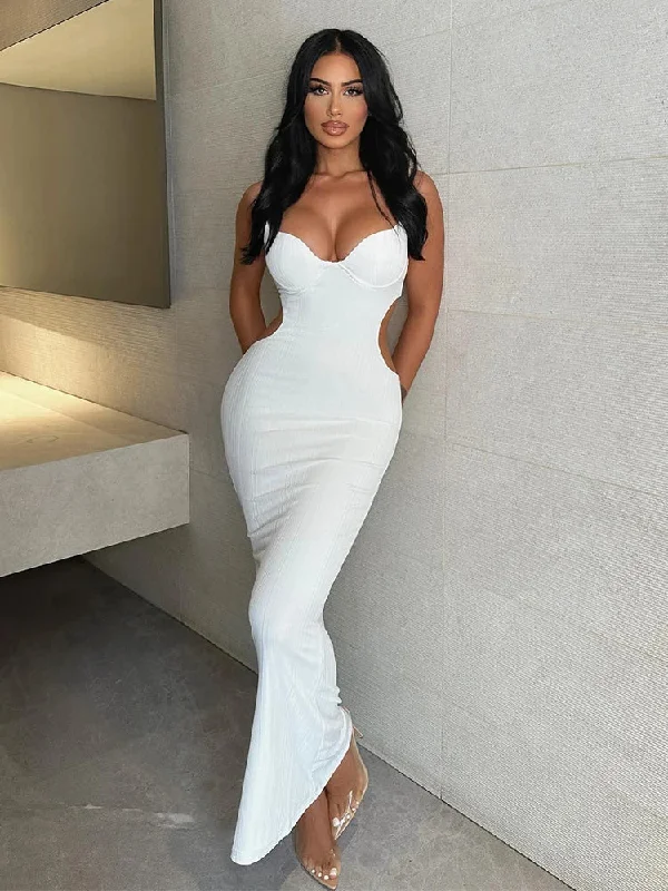 Hollow Out Backless Party Summer Spaghetti Strap Strapless Slim Bodycon Sexy Midi Dress Fashionable Polka Dot Midi Dress Hollow Out Backless Party Summer Spaghetti Strap Strapless Slim Bodycon Sexy Midi Dress Fashionable Polka Dot Midi Dress