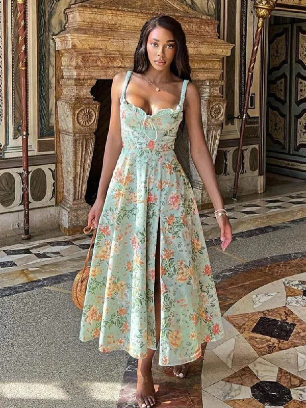 Print A-line Spaghetti Strap Summer Long Split Nightclub Sexy Midi Dress Fashionable Pencil Midi Dress Print A-line Spaghetti Strap Summer Long Split Nightclub Sexy Midi Dress Fashionable Pencil Midi Dress