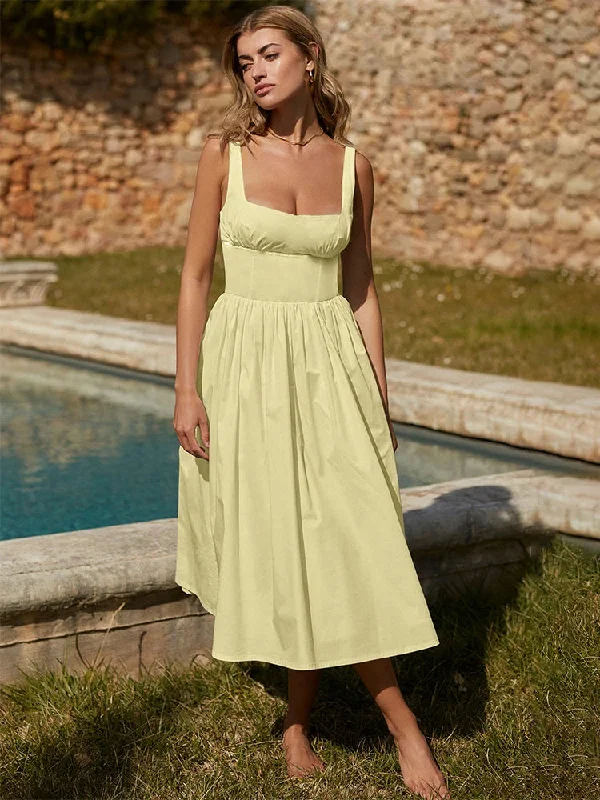 A-line Spaghetti Strap Nightclub Sexy Summer Square Neck Backless Long Midi Dress Stylish High-Waisted Midi Dress A-line Spaghetti Strap Nightclub Sexy Summer Square Neck Backless Long Midi Dress Stylish High-Waisted Midi Dress
