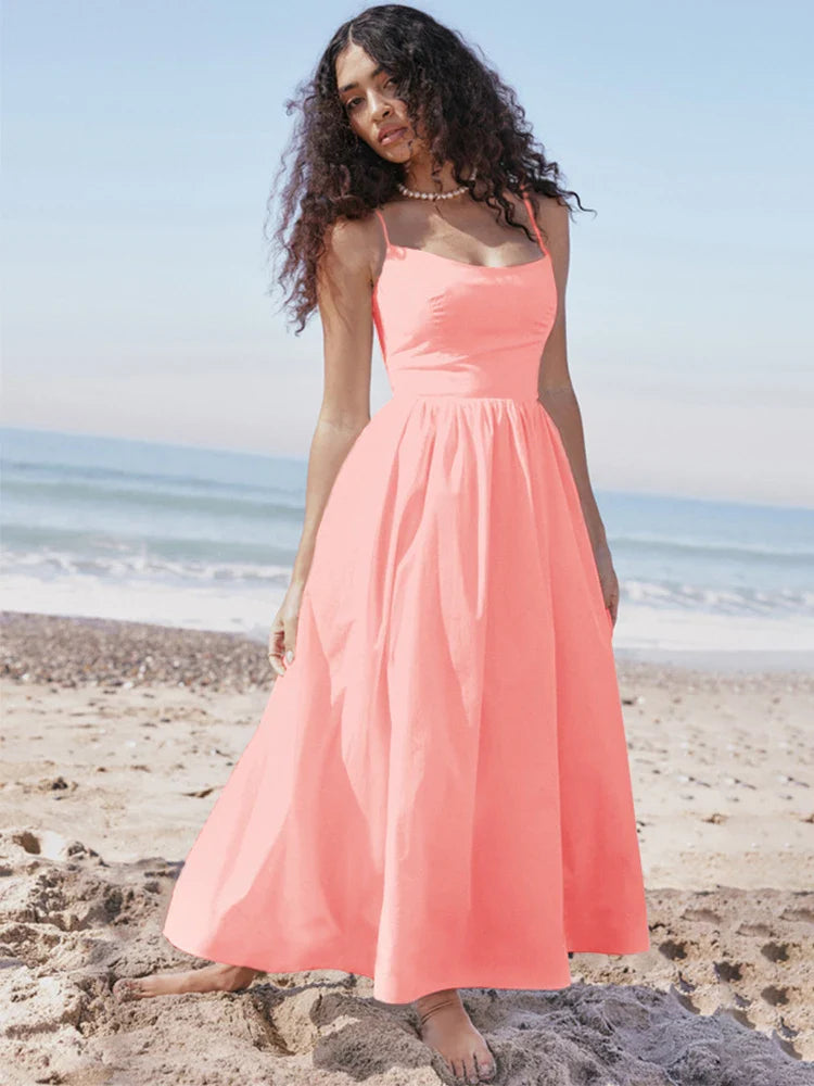 A-line Backless Nightclub Spaghetti Strap Summer Elegant Long Midi Dress Fashionable A-Line Midi Dress A-line Backless Nightclub Spaghetti Strap Summer Elegant Long Midi Dress Fashionable A-Line Midi Dress