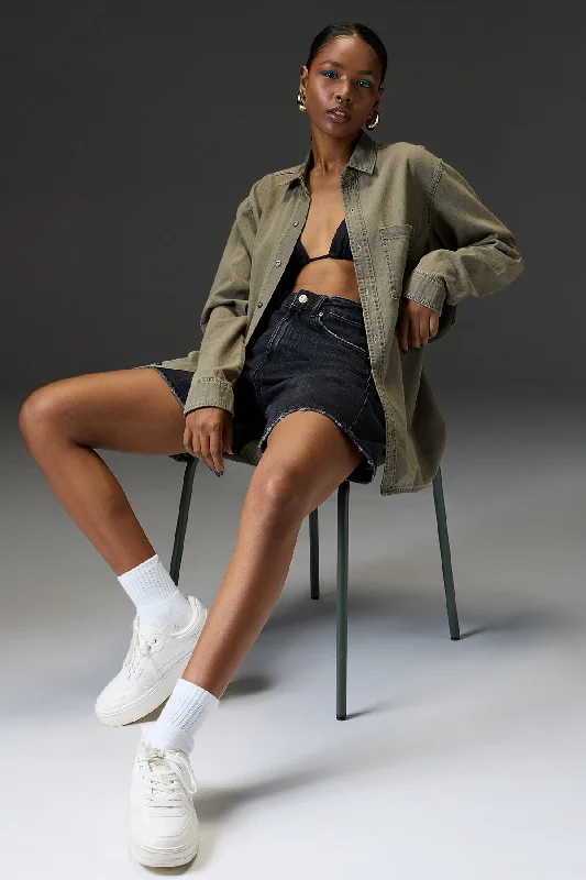 Denim Ef. Dessert Grey Women's Shirt Fashionable Pleated Short Shirt