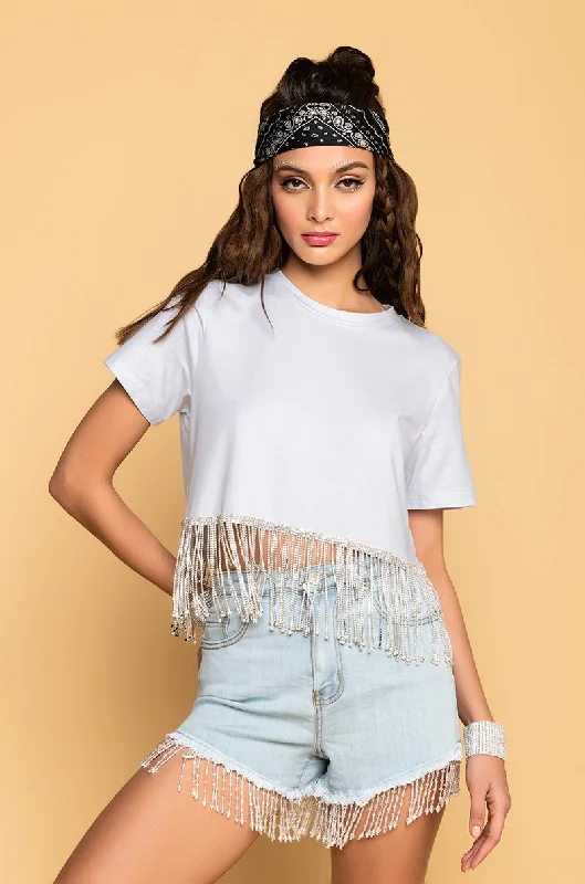 DIAMONDED TO FILTH T SHIRT Elegant Lace-Trimmed Short Shirt