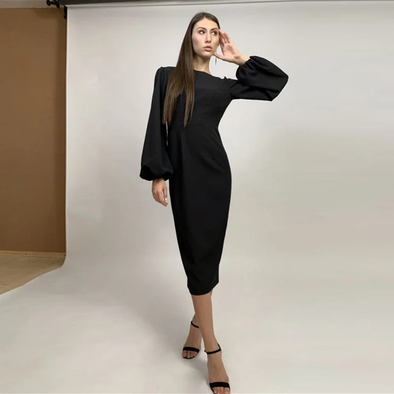 Diana Slit O-Neck Backless Midi Dress Fashionable Shift Midi Dress