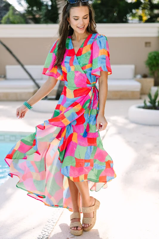 Dream Of The Day Red Abstract Midi Dress Stylish Vintage Midi Dress