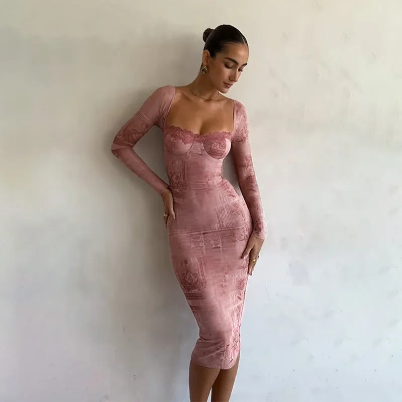 Elegant Autumn Long Sleeve Slim Bodycon Midi Dress Backless Club Party Midi Dress Chic Lace Detail Midi Dress Elegant Autumn Long Sleeve Slim Bodycon Midi Dress Backless Club Party Midi Dress Chic Lace Detail Midi Dress