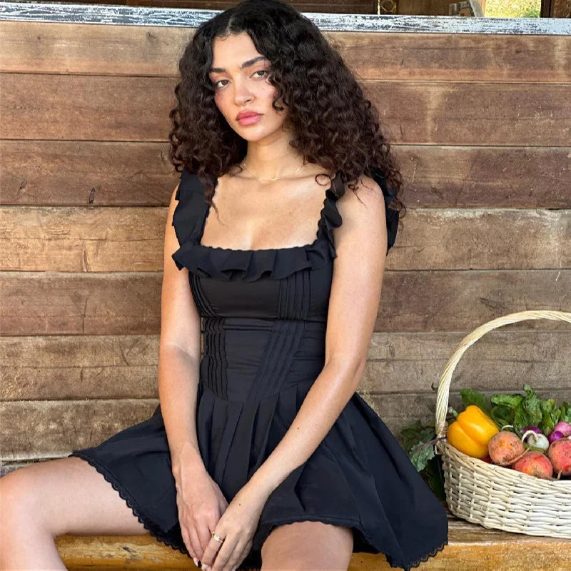 Elegant Summer Club Party Sleeveless Black Mini Dress Lace Ruffle Midi Dress Trendy Ruffle Hem Midi Dress Elegant Summer Club Party Sleeveless Black Mini Dress Lace Ruffle Midi Dress Trendy Ruffle Hem Midi Dress