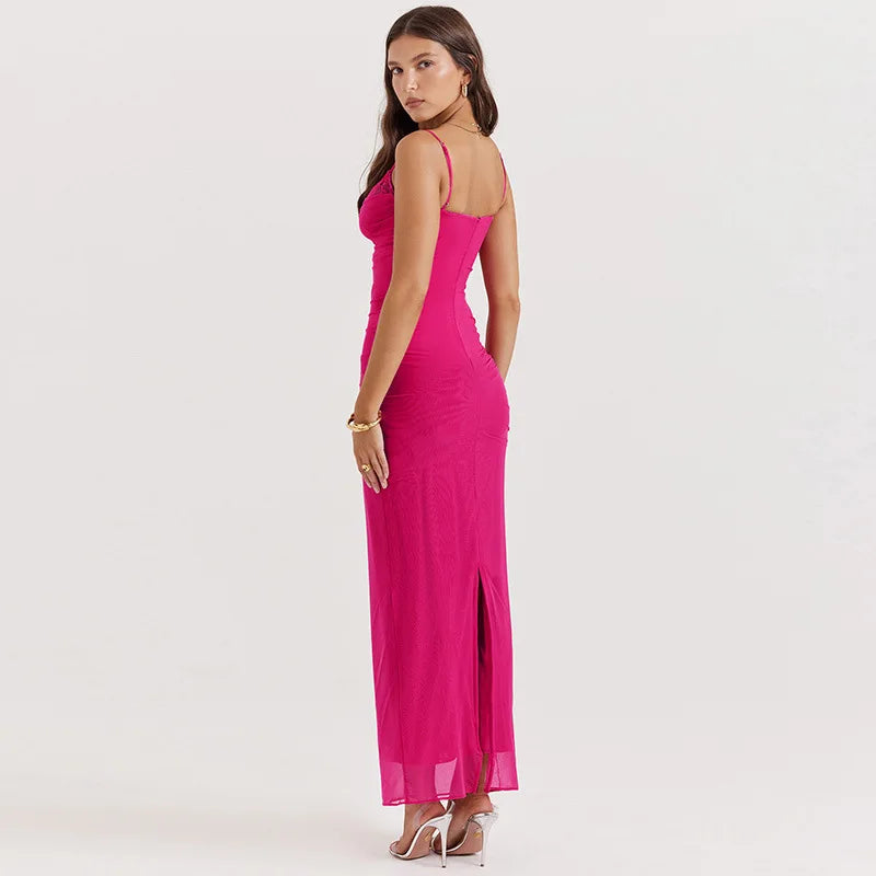 Elegant Summer Lace Crochet Mesh Split Backless Club Party Midi Dress Fashionable High-Low Midi Dress Elegant Summer Lace Crochet Mesh Split Backless Club Party Midi Dress Fashionable High-Low Midi Dress