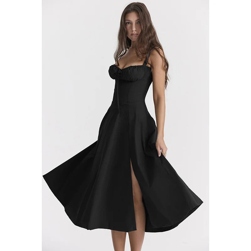 Elegant Summer Spaghetti Strap Slim Bodycon Print Midi Dress Trendy Boho Midi Dress