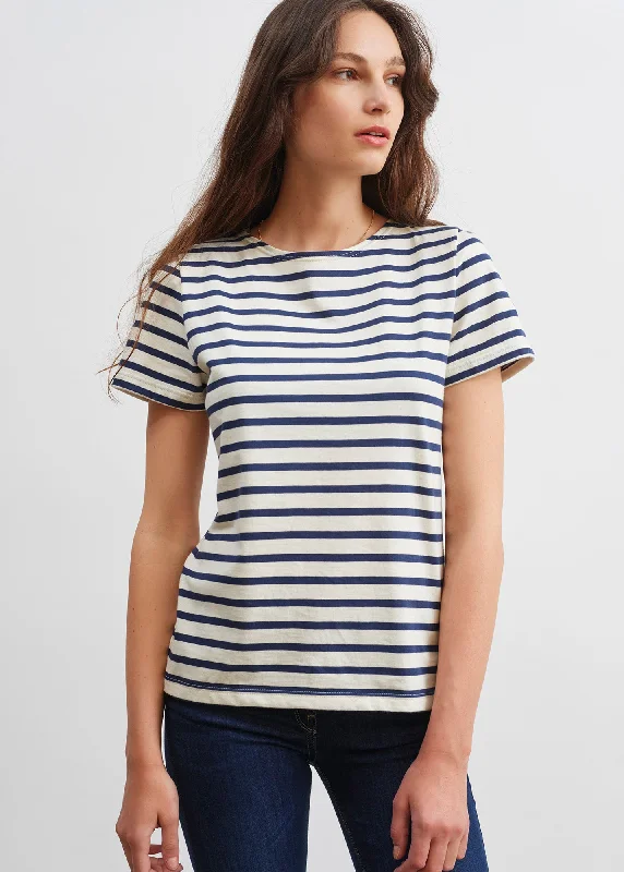 Etrille short sleeve striped sailor shirt - regular fit, in light cotton (ECRU/MARINE) Fashionable Sheer Short Shirt Etrille short sleeve striped sailor shirt - regular fit, in light cotton (ECRU/MARINE) Fashionable Sheer Short Shirt