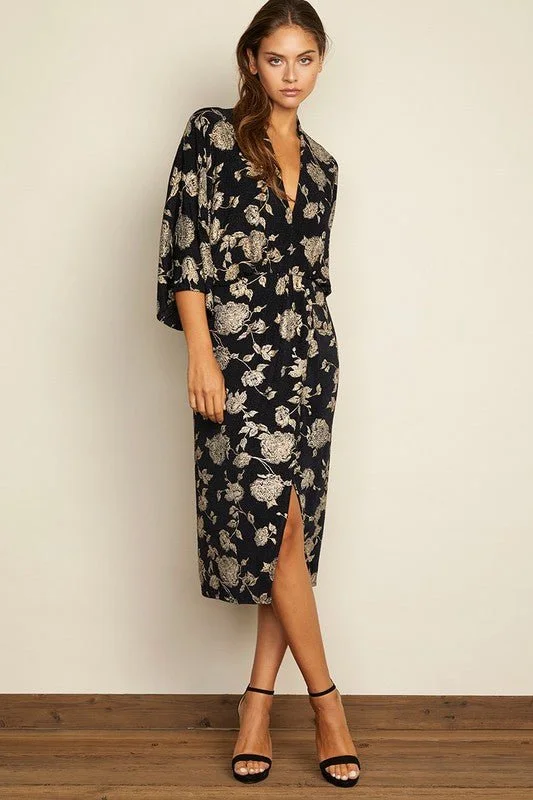 Floral Plunging Midi Dress Stylish Button-Down Midi Dress