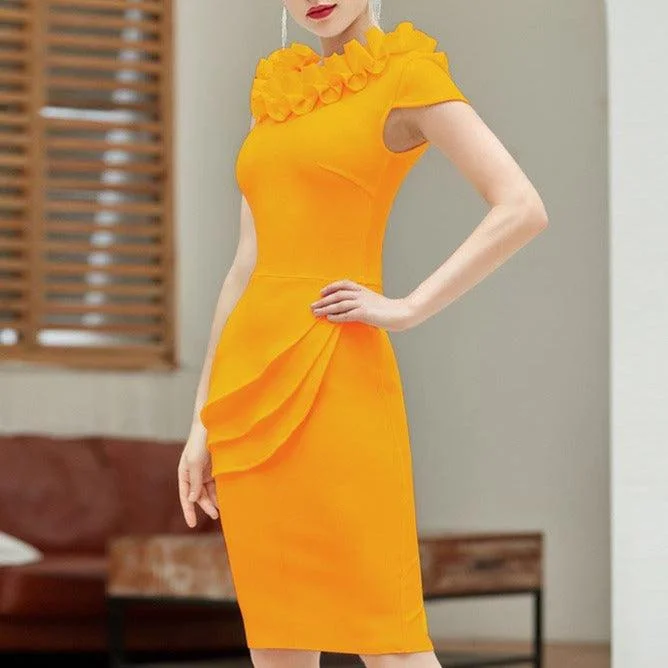 KittenAlarm - Freya Ruffled Neckline Midi Dress Comfortable Short Sleeve Midi Dress