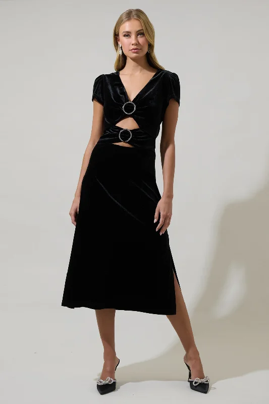 Fridley Velvet Cut Out Midi Dress Elegant Floral Midi Dress