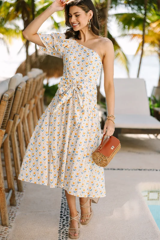 From The Top Yellow Polka Dot Midi Dress Comfortable Geometric Print Midi Dress
