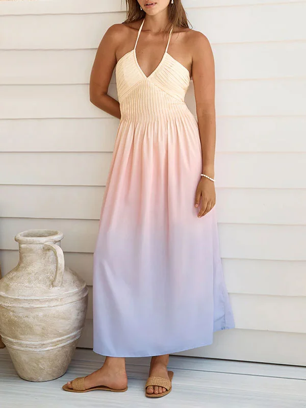 Gradient Halter Neck Maxi Dress