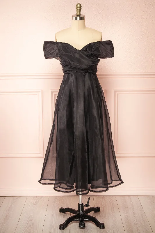 Holly Black | Off-Shoulder Organza Midi Dress