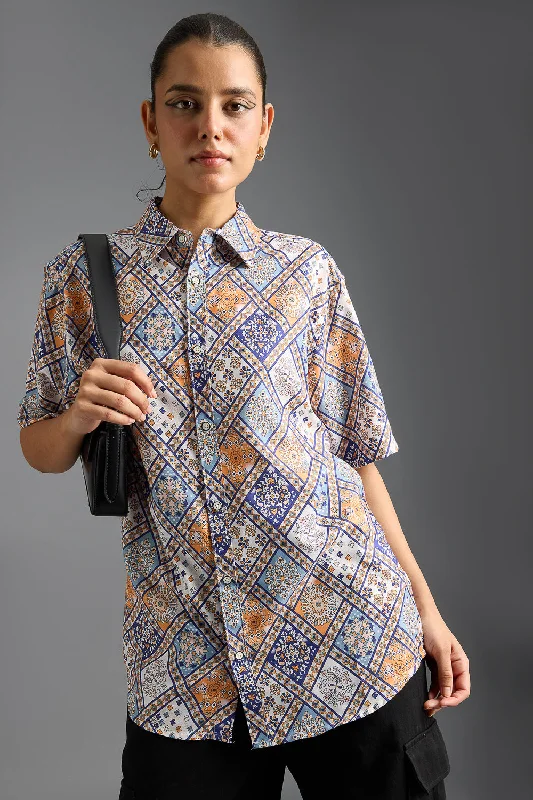 Indie Printed Women's Resort Shirt Stylish Short Sleeve Polo
