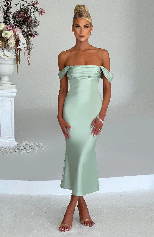 Jennifer Midi Dress - Mint Comfortable Button Front Midi Dress