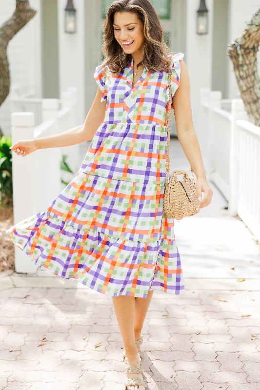 Just A Dream Orange Gingham Midi Dress Trendy Tiered Hem Midi Dress