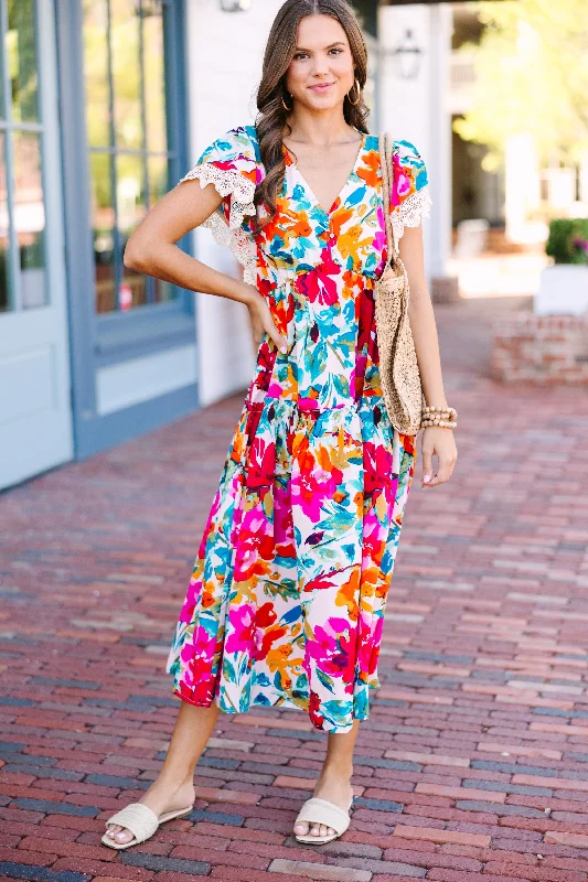 Just Imagine Cream White Multi Floral Midi Dress Stylish Long Sleeve Floral Midi Dress Just Imagine Cream White Multi Floral Midi Dress Stylish Long Sleeve Floral Midi Dress