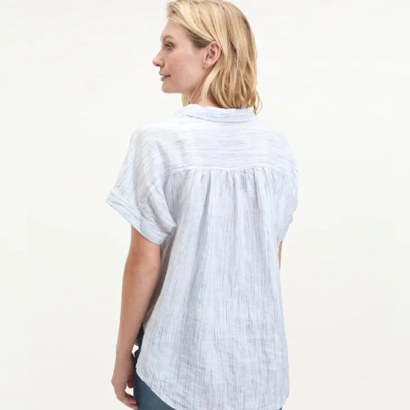 Kathryn Short Sleeve Shirt (White Space Dye) Fashionable Plaid Short Sleeve
