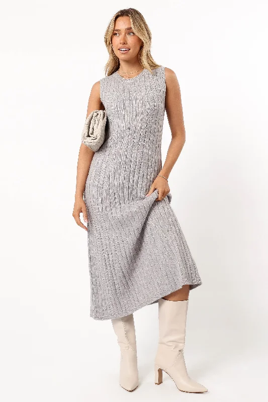 Kellie Knit Midi Dress - Grey Chic Bohemian Midi Dress