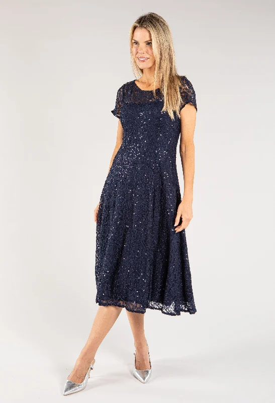 Lace Sequin Midi Dress Comfortable Button Front Midi Dress