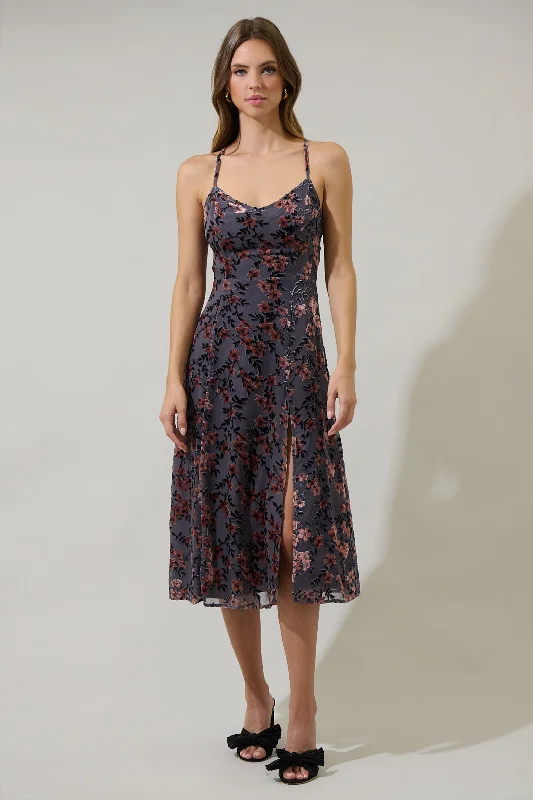 Liberty Floral Midnight Parting Ways Midi Dress Fashionable Wide Leg Midi Dress
