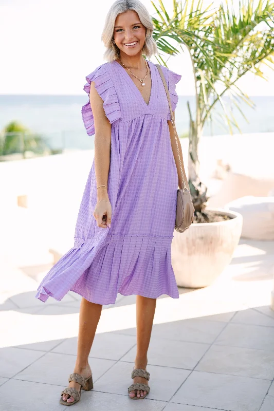 Lift Your Spirits Lavender Purple Midi Dress Chic Bohemian Midi Dress