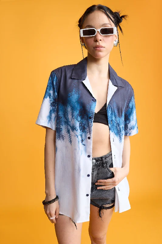 Lightening Effect Women's Resort Shirt Cozy Printed Short Shirt