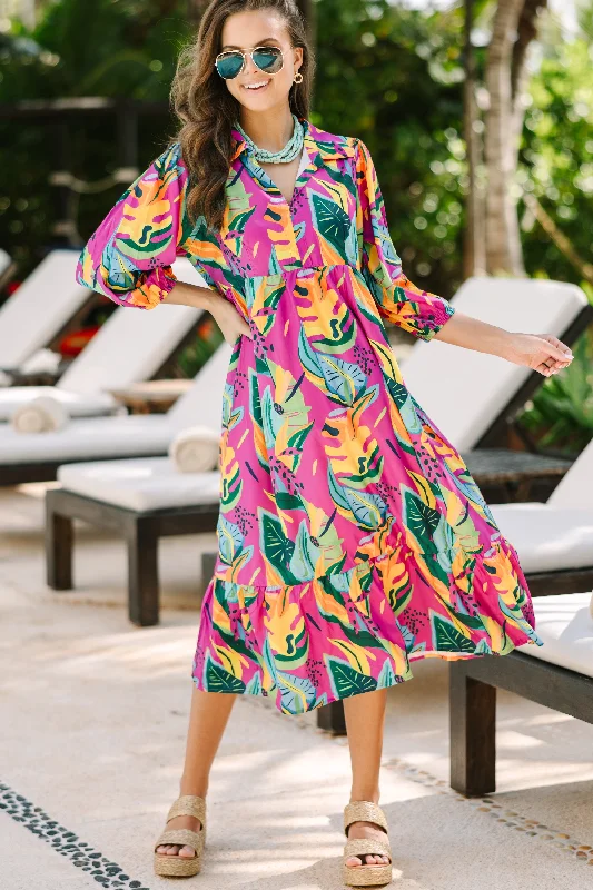 Living For Fun Grape Purple Midi Dress Elegant Faux Wrap Midi Dress