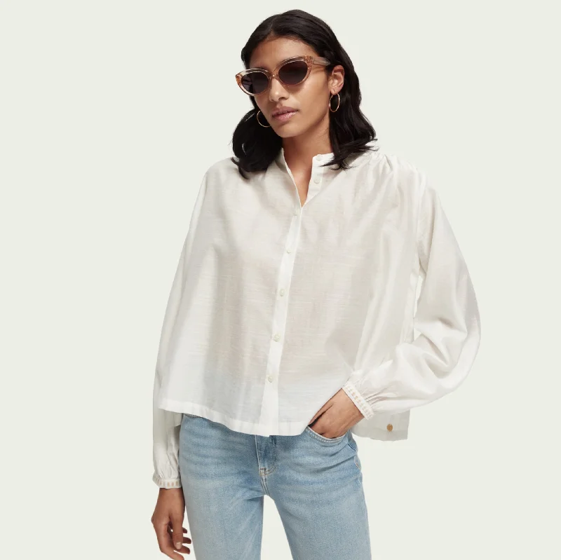 Loose Fit Embroidered Shirt (Off White) Cozy Striped Short Sleeve