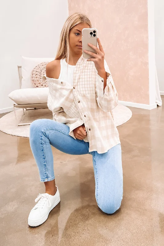 Luka Shirt Beige Elegant Draped Short Shirt