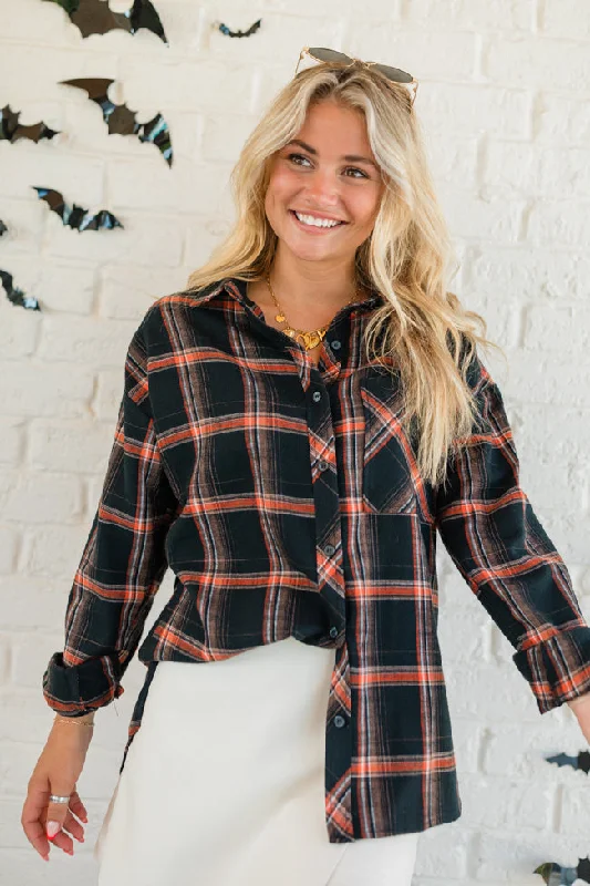 Made Me Realize Black and Orange Plaid Button Front Shirt FINAL SALE