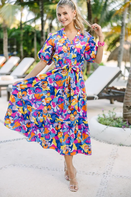 Make You See Blue Abstract Midi Dress Comfortable Empire Waist Midi Dress