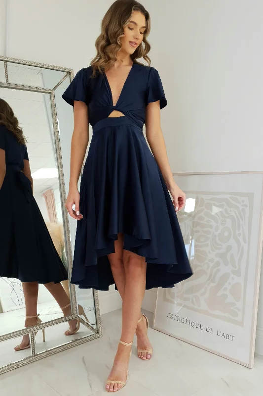 Maleri Satin Midi Dress | Navy