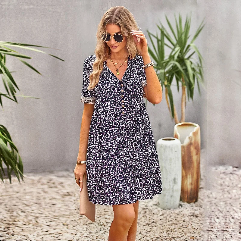 Maria Boho Floral Print Summer Midi Dress Comfortable Geometric Print Midi Dress