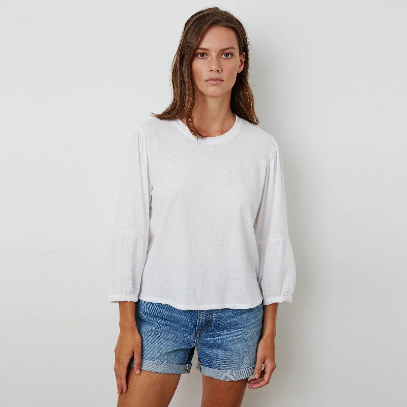 Mariel Cotton Slub Shirt (White) Modern Casual Short Sleeve