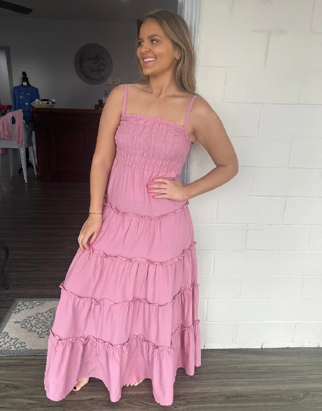 Mauve tiered maxi dress