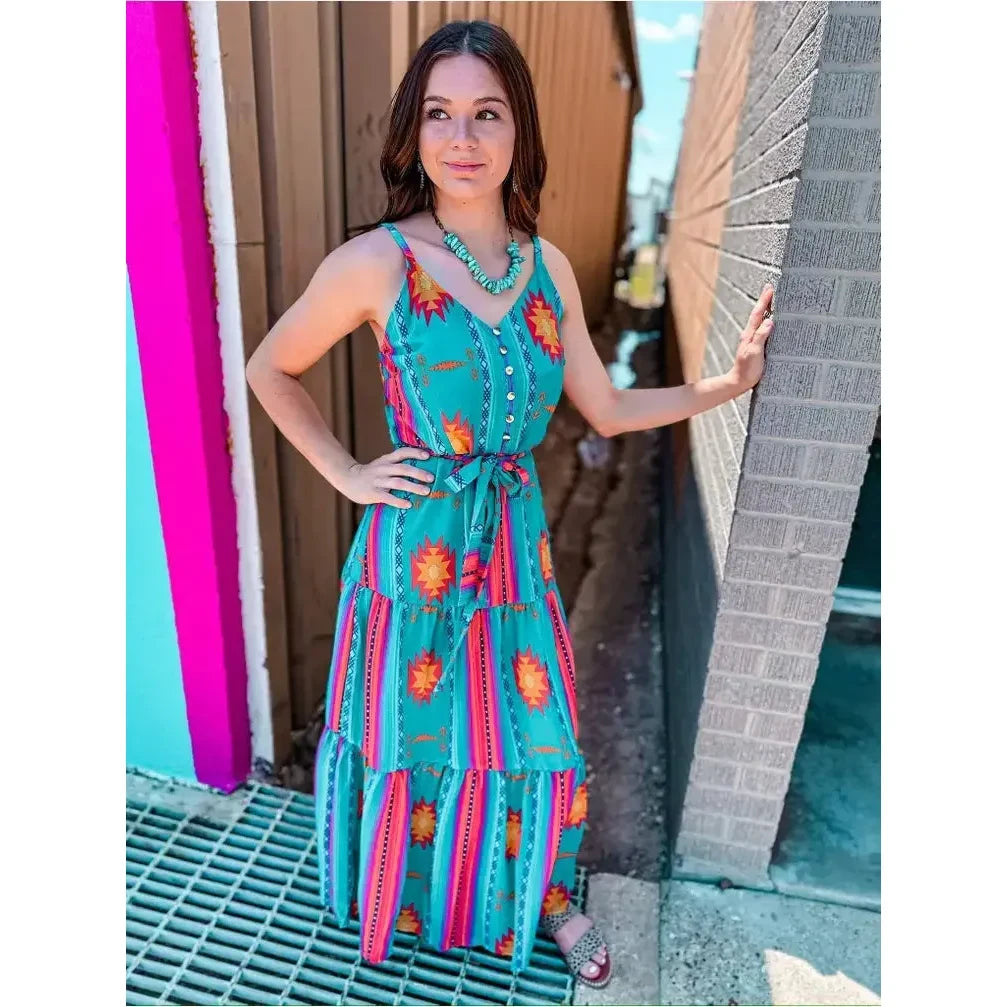 Callie Drop Waist Maxi Dress, Aztec