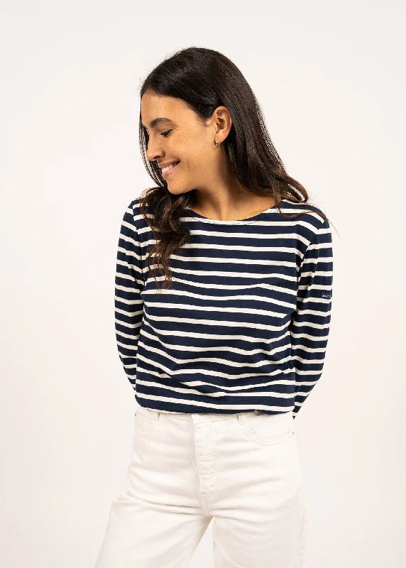 Minquidame striped sailor shirt - regular fit, in light cotton (MARINE/ECRU) Stylish Round Neck Shirt Minquidame striped sailor shirt - regular fit, in light cotton (MARINE/ECRU) Stylish Round Neck Shirt