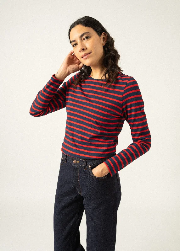 Minquidame striped sailor shirt - regular fit, in light cotton (MARINE/TULIPE) Classic Casual Short Sleeve Minquidame striped sailor shirt - regular fit, in light cotton (MARINE/TULIPE) Classic Casual Short Sleeve