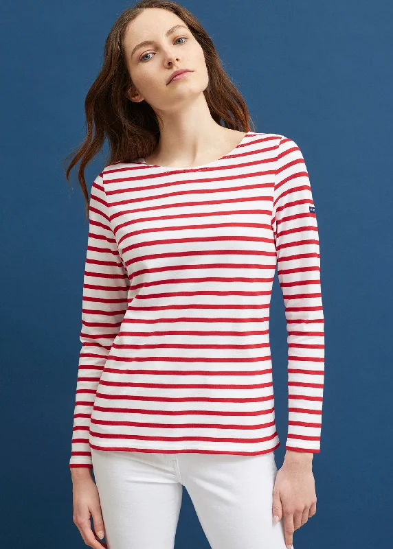 Minquidame striped sailor shirt - regular fit, in light cotton (NEIGE/TULIPE) Relaxed Fit Short Blouse Minquidame striped sailor shirt - regular fit, in light cotton (NEIGE/TULIPE) Relaxed Fit Short Blouse