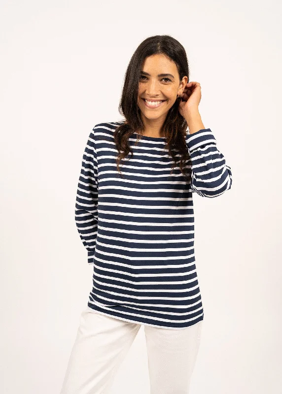 Minquiers unisex striped sailor shirt - regular fit, in light cotton (MARINE/NEIGE) Elegant Silk Short Shirt Minquiers unisex striped sailor shirt - regular fit, in light cotton (MARINE/NEIGE) Elegant Silk Short Shirt