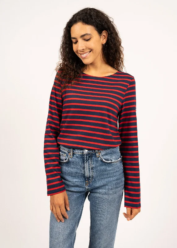 Minquiers unisex striped sailor shirt - regular fit, in light cotton (MARINE/TULIPE) Casual Loose Short Sleeve Minquiers unisex striped sailor shirt - regular fit, in light cotton (MARINE/TULIPE) Casual Loose Short Sleeve