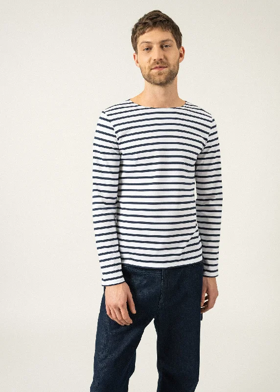 Minquiers unisex striped sailor shirt - regular fit, in light cotton (NEIGE/MARINE) Soft Cotton Short Shirt