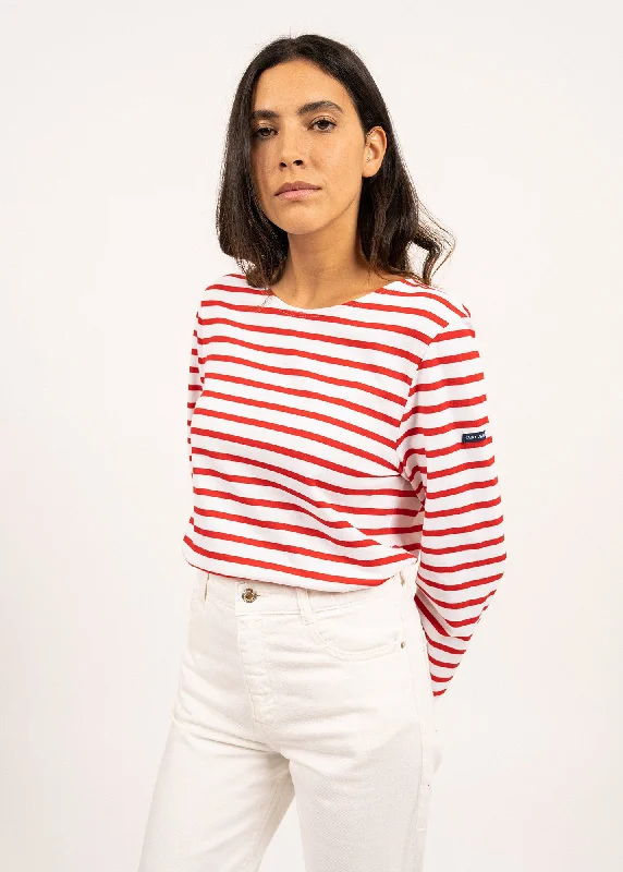 Minquiers unisex striped sailor shirt - regular fit, in light cotton (NEIGE/TULIPE) Relaxed Cotton Short Blouse