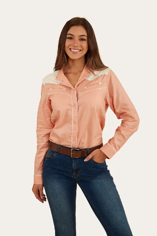 Musgraves Womens Western Shirt - Coral/Off White Comfortable Flowing Short Sleeve