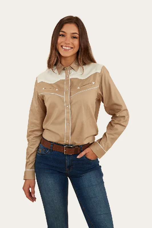 Musgraves Womens Western Shirt - Dark Sand/Off White Classic Button-Up Short Tee