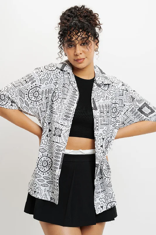 Neo Aztec Resort Collar Women's Shirt Classic Short Sleeve Blouse