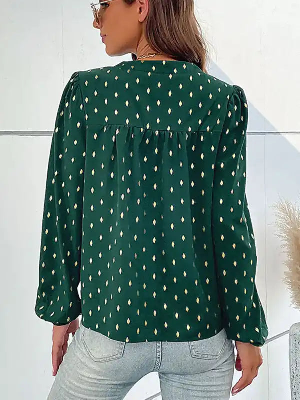 New Fashion Long Sleeve V Open Collar Bronzing Shirt Cozy Striped Short Sleeve